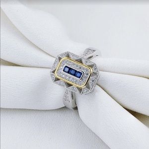 ✅🌹925 Sterling Silver Yellow Blue Sapphire Ring.